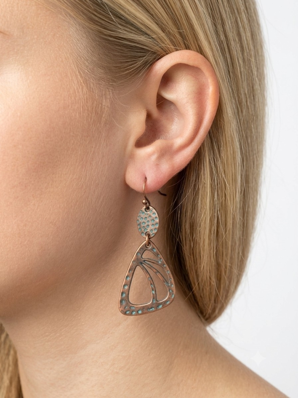 Copper Turquoise Patina Dangle Earrings Brown Blue Festival Feminine Bohemian